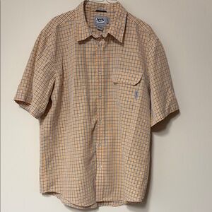 Billabong Men's Orange/Yellow and Black Checkered Shirt